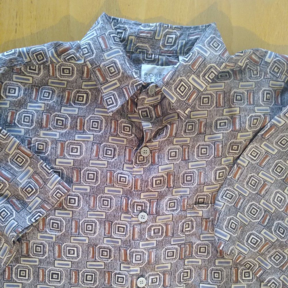 Vintage Robert Stock Geometric Tiles Silk Shirt Short Sleeve